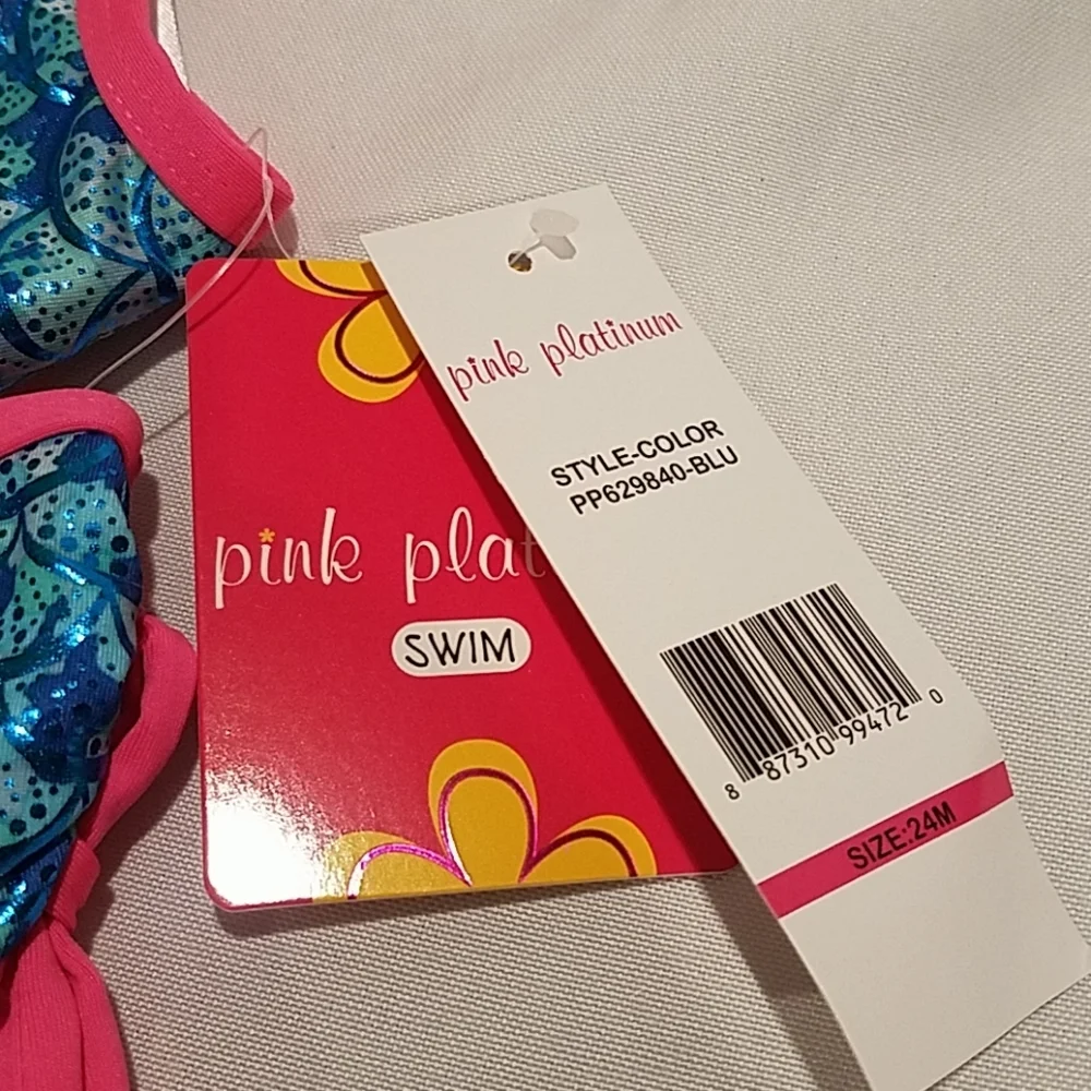 Pink Platinum Girl's Size 24 Months Mermaid Blue UV Ceritified Swim Bathing Suit
